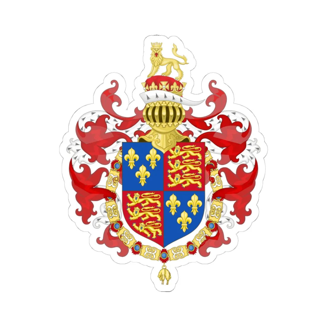 Coat of Arms of Henry VII of England Order of the Golden Fleece (Belgium) (Coat of Arms) STICKER Vinyl Kiss-Cut Decal 4 Inch White - The Sticker Space
