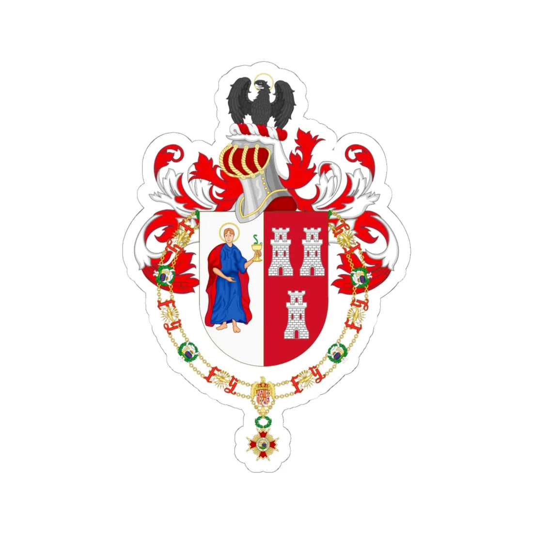 Coat of Arms of Hipólito Yrigoyen Order of Isabella the Catholic (Argentina) (Coat of Arms) STICKER Vinyl Kiss-Cut Decal 6 Inch White - The Sticker Space