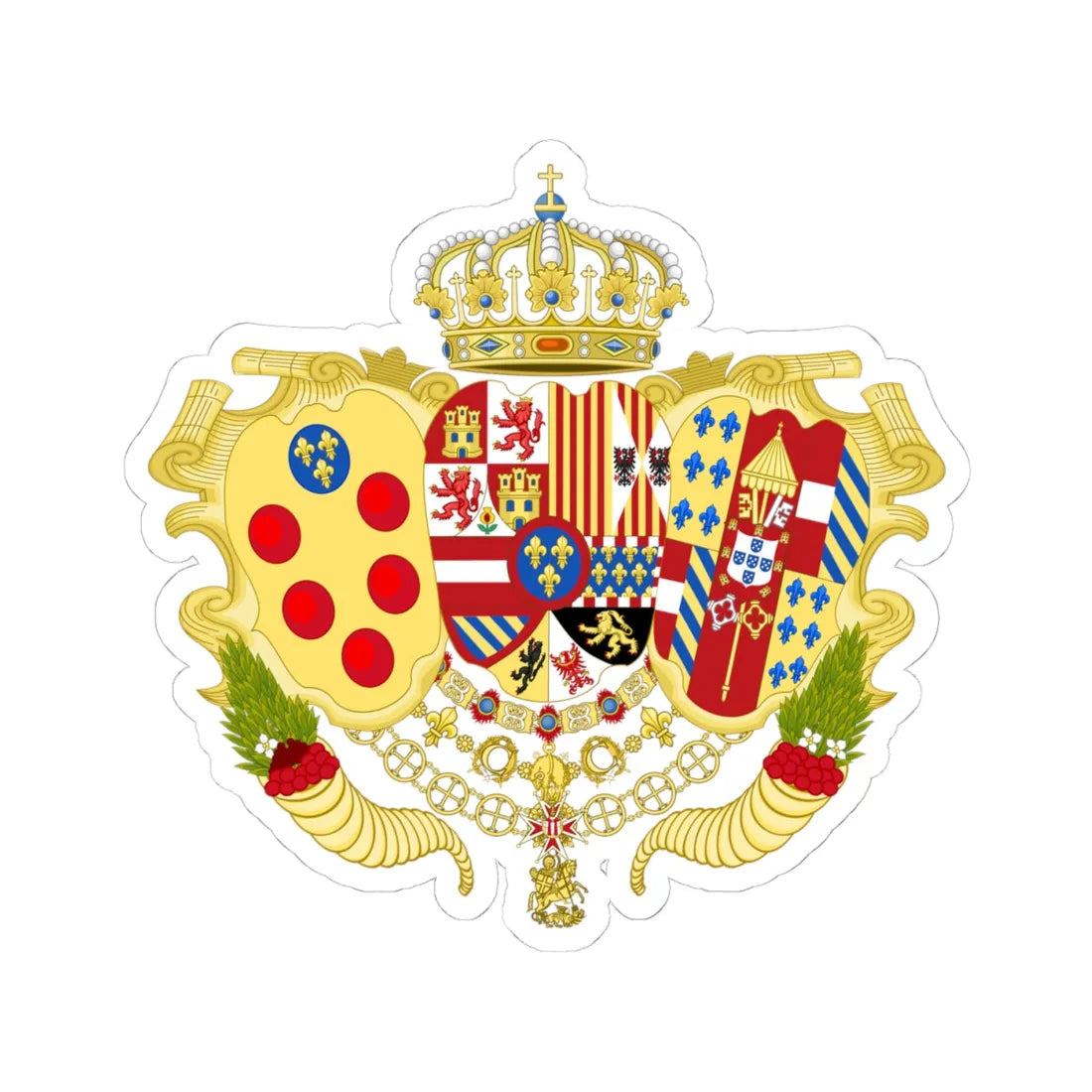 Coat of Arms of Infante Charles of Spain as Duke of Parma Piacenza and Guastalla (Italy) (Coat of Arms) STICKER Vinyl Kiss-Cut Decal 4 Inch White - The Sticker Space