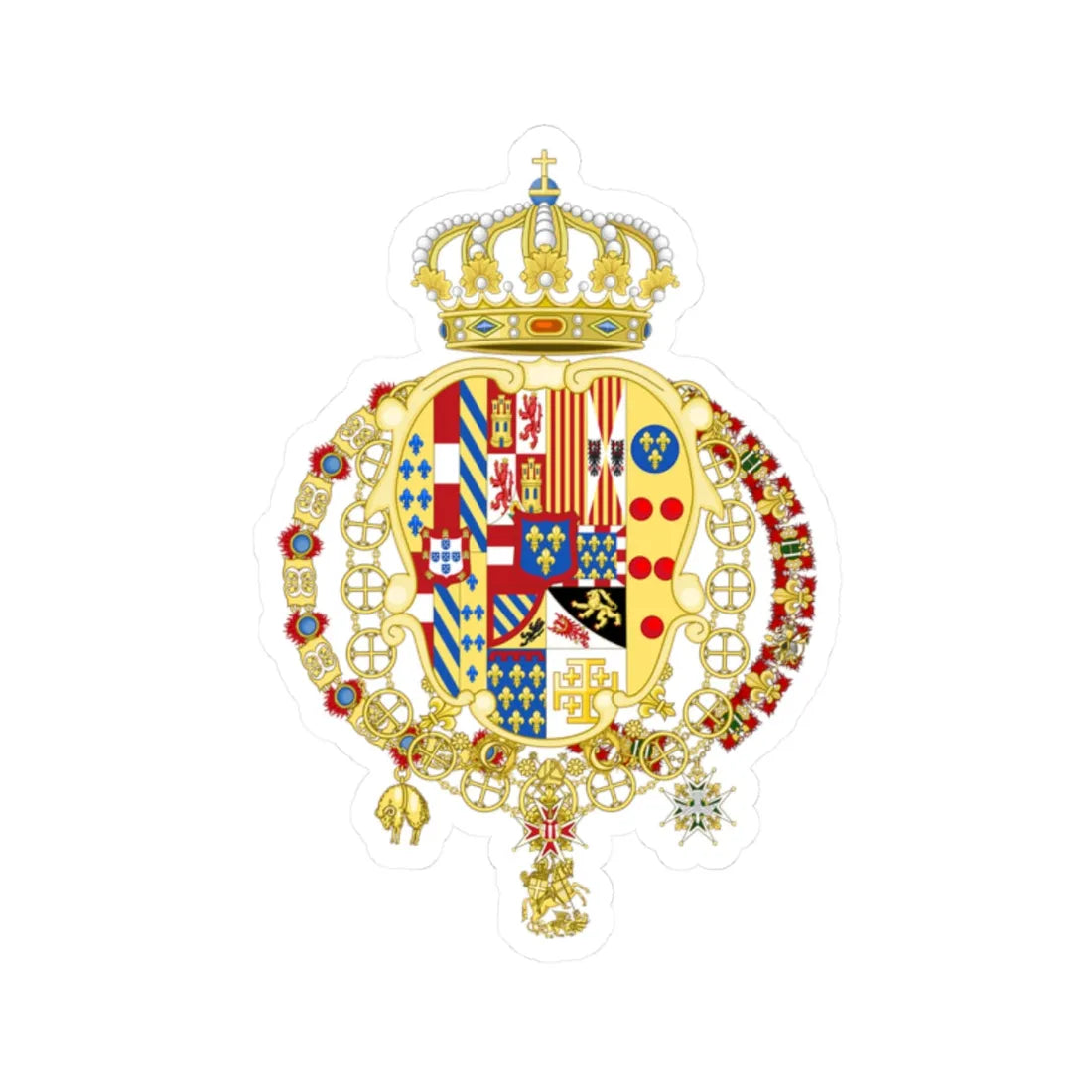 Coat of Arms of Infante Charles of Spain as King of Naples and Sicily (Italy) (Coat of Arms) STICKER Vinyl Kiss-Cut Decal 2 Inch White - The Sticker Space