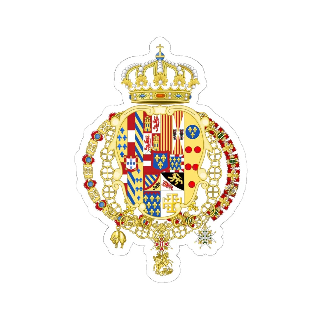 Coat of Arms of Infante Charles of Spain as King of Naples and Sicily (Italy) (Coat of Arms) STICKER Vinyl Kiss-Cut Decal 6 Inch White - The Sticker Space