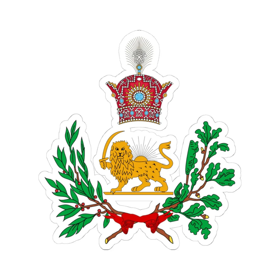 Coat of Arms of Iran 1907-1925 Qajar Dynasty (Iran) (Coat of Arms) STICKER Vinyl Kiss-Cut Decal 4 Inch White - The Sticker Space