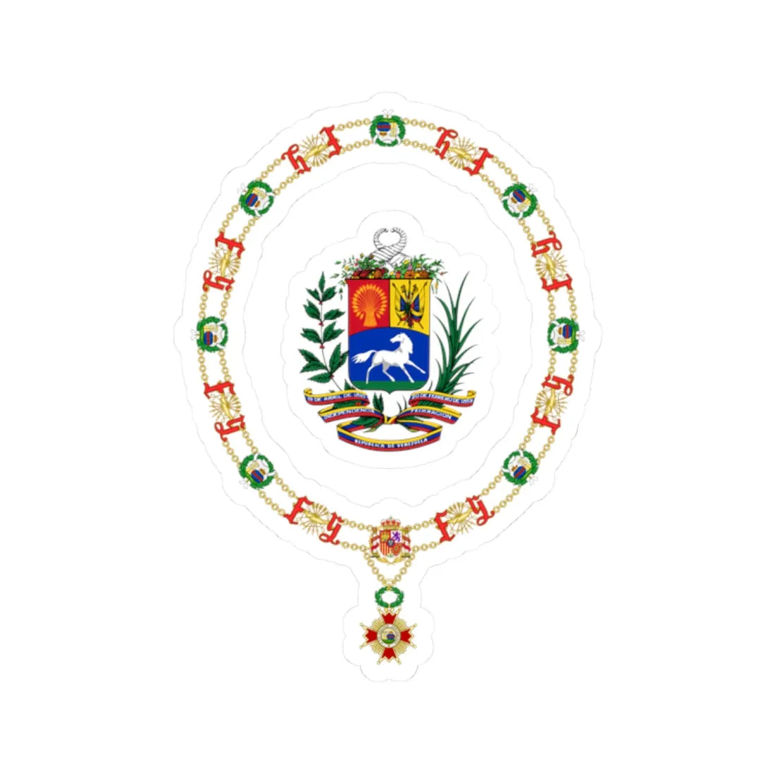 Coat of Arms of Jaime Lusinchi Order of Isabella the Catholic (Venezuela) (Coat of Arms) STICKER Vinyl Kiss-Cut Decal 2 Inch White - The Sticker Space