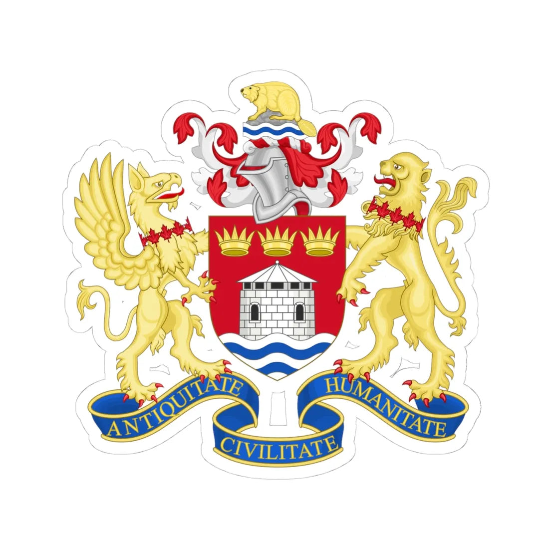 Coat of arms of Kingston Canada (Canada) (Coat of Arms) STICKER Vinyl Kiss-Cut Decal 4 Inch White - The Sticker Space