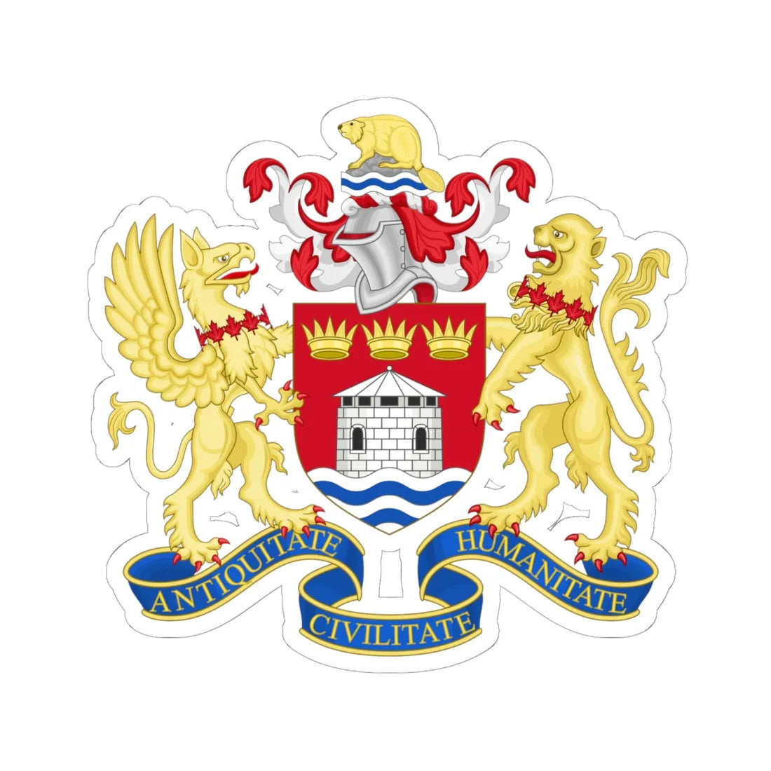 Coat of arms of Kingston Canada (Canada) (Coat of Arms) STICKER Vinyl Kiss-Cut Decal 6 Inch White - The Sticker Space