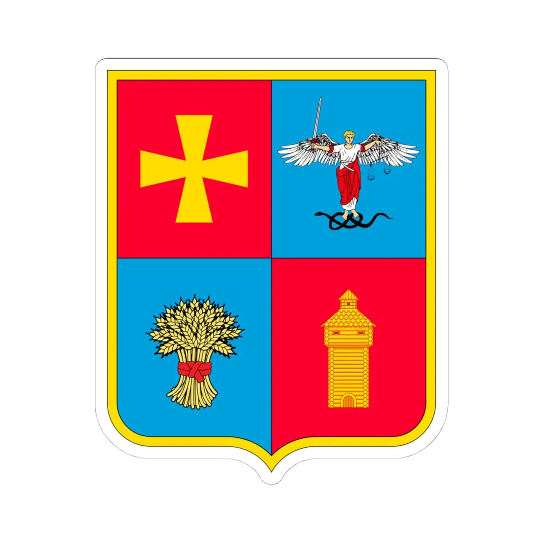 Coat of arms of Konotop Raion (Ukraine) (Coat of Arms) STICKER Vinyl Kiss-Cut Decal 4 Inch White - The Sticker Space