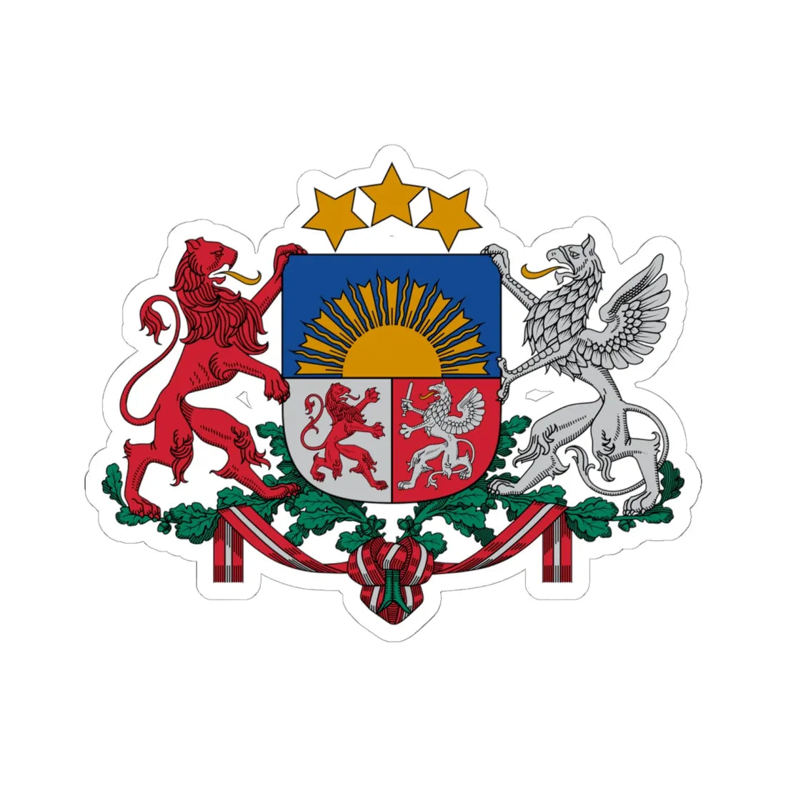 Coat of arms of Latvia (Latvia) (Coat of Arms) STICKER Vinyl Kiss-Cut Decal 6 Inch White - The Sticker Space