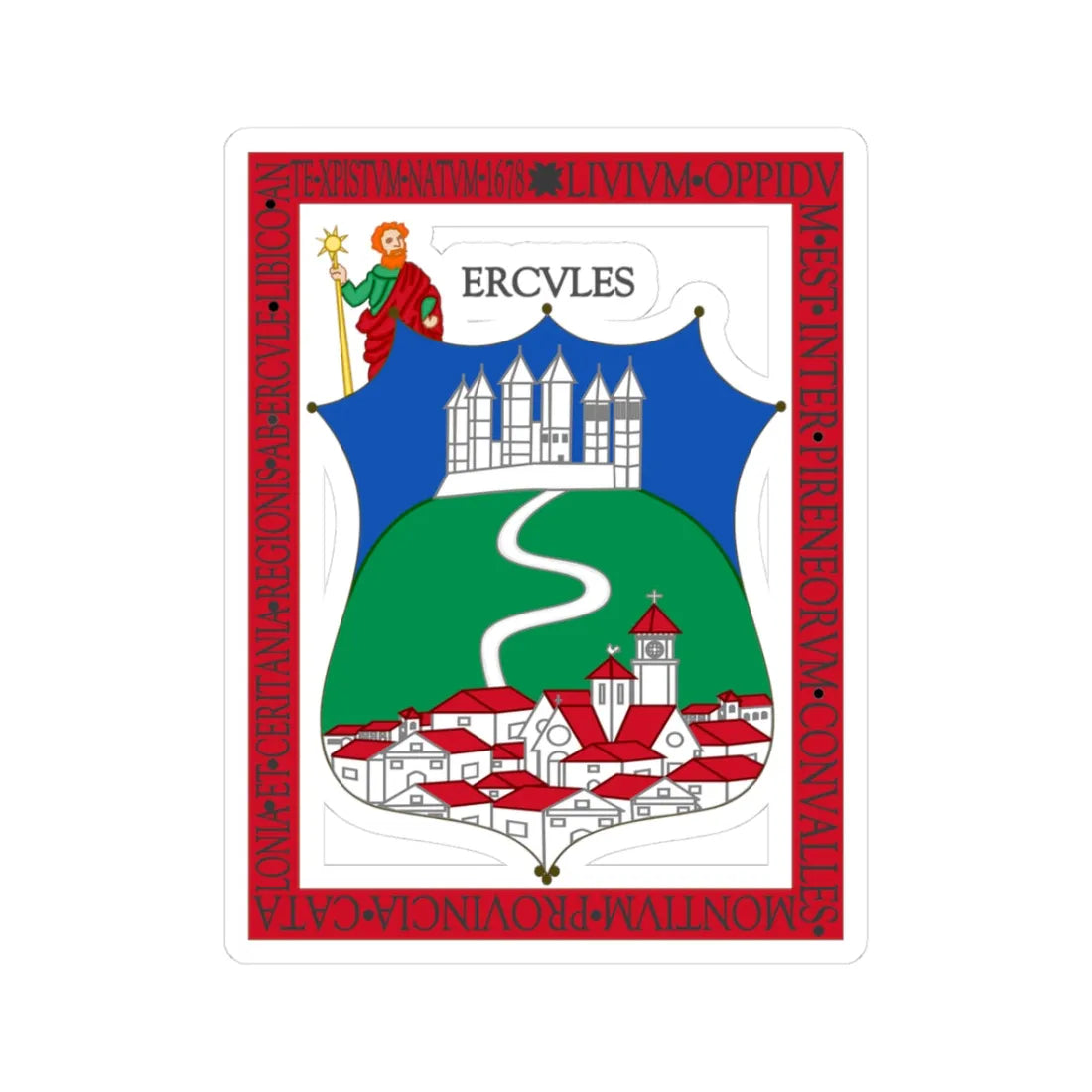 Coat of Arms of Llívia (Spain) (Coat of Arms) STICKER Vinyl Kiss-Cut Decal 3 Inch White - The Sticker Space