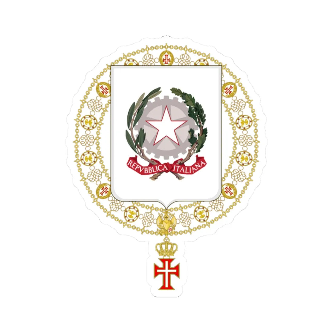 Coat of Arms of Luigi Einaudi and Antonio Segni Supreme Order of Christ (Italy) (Coat of Arms) STICKER Vinyl Kiss-Cut Decal 2 Inch White - The Sticker Space