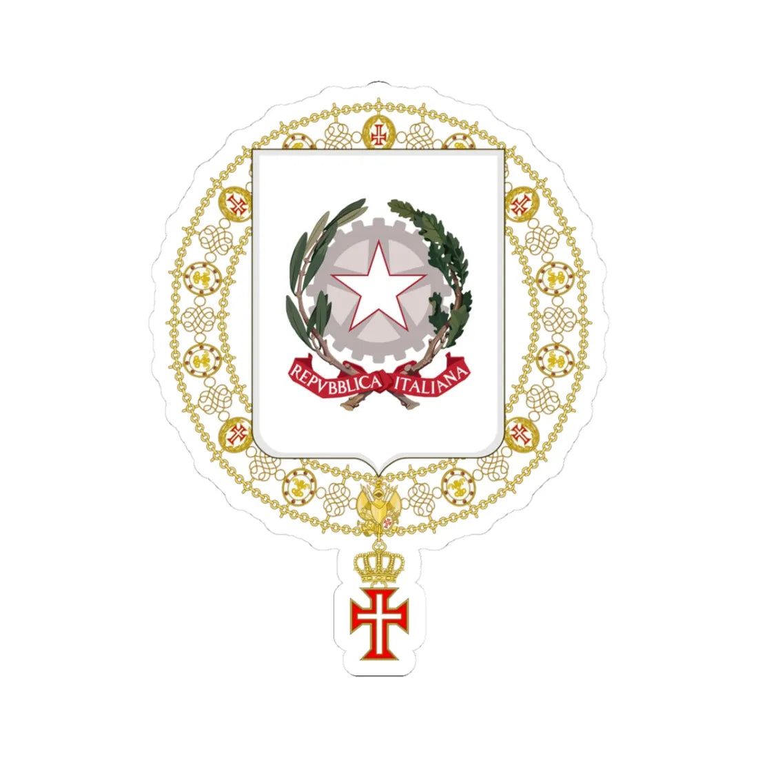 Coat of Arms of Luigi Einaudi and Antonio Segni Supreme Order of Christ (Italy) (Coat of Arms) STICKER Vinyl Kiss-Cut Decal 3 Inch White - The Sticker Space