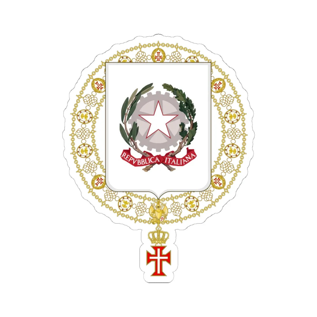 Coat of Arms of Luigi Einaudi and Antonio Segni Supreme Order of Christ (Italy) (Coat of Arms) STICKER Vinyl Kiss-Cut Decal 6 Inch White - The Sticker Space