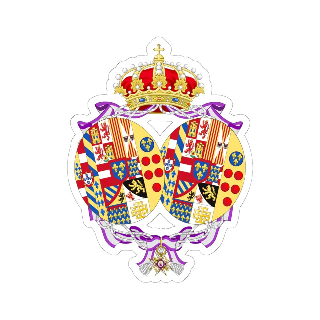 Coat of Arms of Maria Antonietta Countess of Caserta (Italy) (Coat of Arms) STICKER Vinyl Kiss-Cut Decal 6 Inch White - The Sticker Space