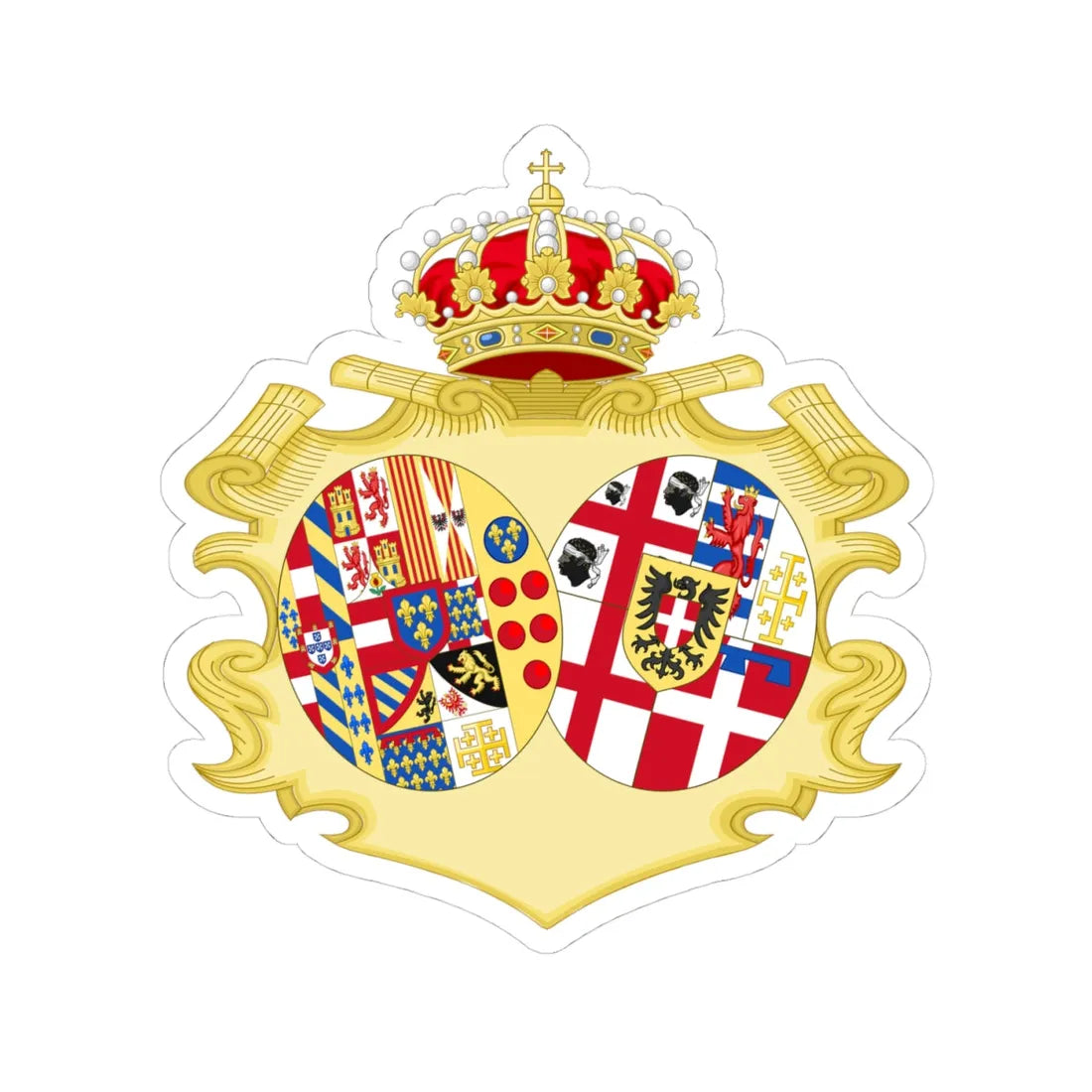 Coat of Arms of Maria Cristina Queen of the Two Sicilies (Italy) (Coat of Arms) STICKER Vinyl Kiss-Cut Decal 4 Inch White - The Sticker Space