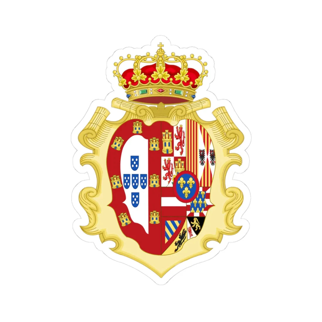Coat of Arms of Mariana Victoria of Spain Queen of Portugal (Portugal) (Coat of Arms) STICKER Vinyl Kiss-Cut Decal 3 Inch White - The Sticker Space