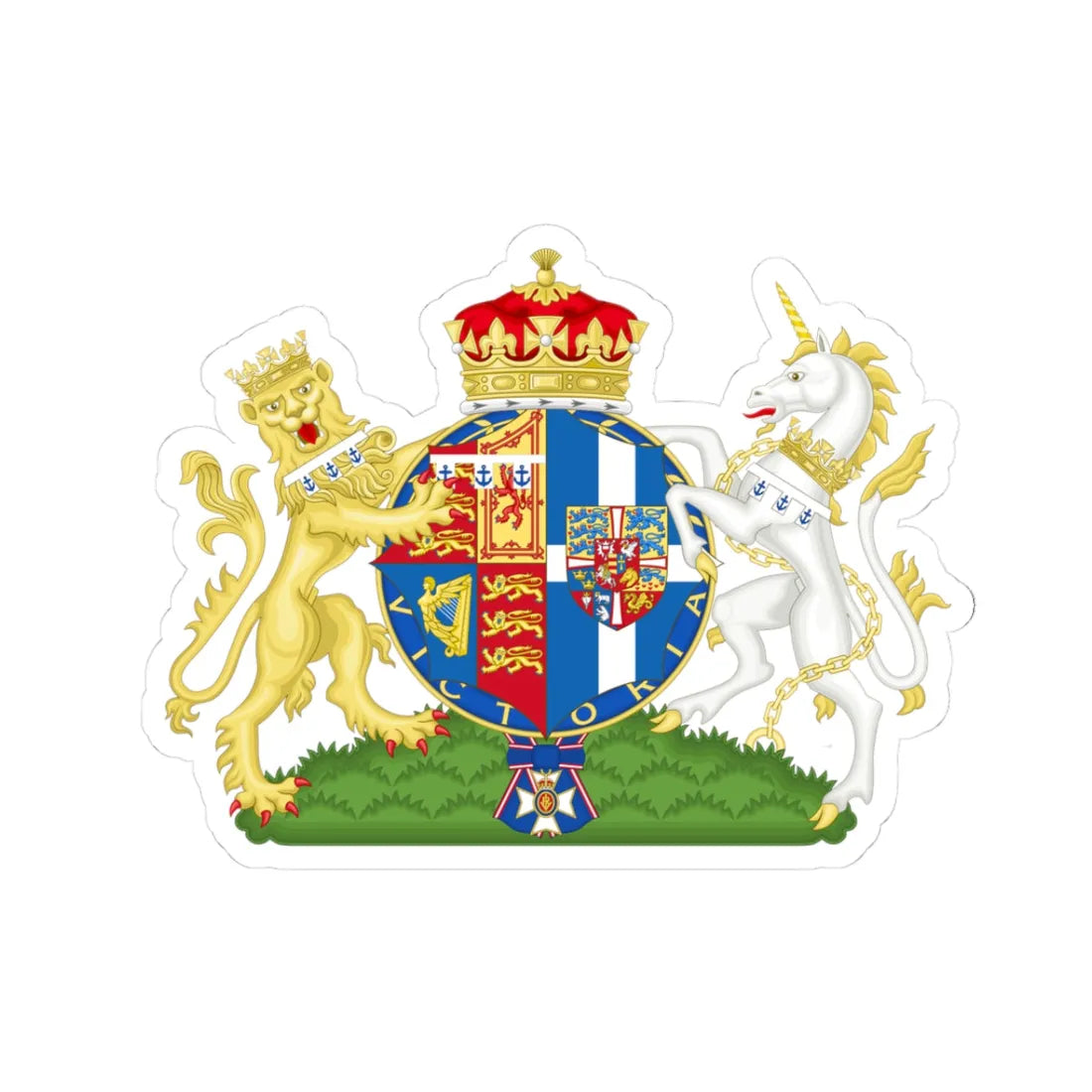 Coat of Arms of Marina of Greece and Denmark Duchess of Kent (United Kingdom) (Coat of Arms) STICKER Vinyl Kiss-Cut Decal 3 Inch White - The Sticker Space