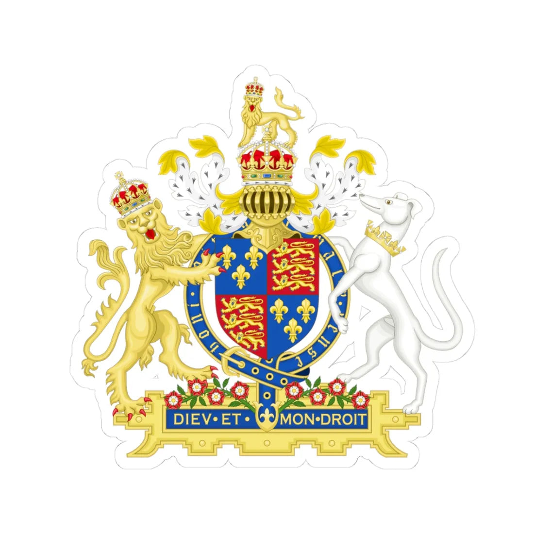 Coat of Arms of Mary I of England 1553-1558 Variant 2 Motto 2 (England) (Coat of Arms) STICKER Vinyl Kiss-Cut Decal 3 Inch White - The Sticker Space