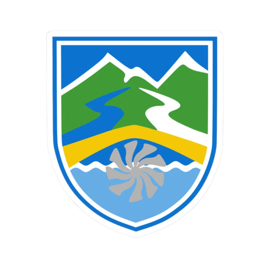 Coat of arms of Mavrovo and Rostuša Municipality (North Macedonia) (Coat of Arms) STICKER Vinyl Kiss-Cut Decal 2 Inch White - The Sticker Space