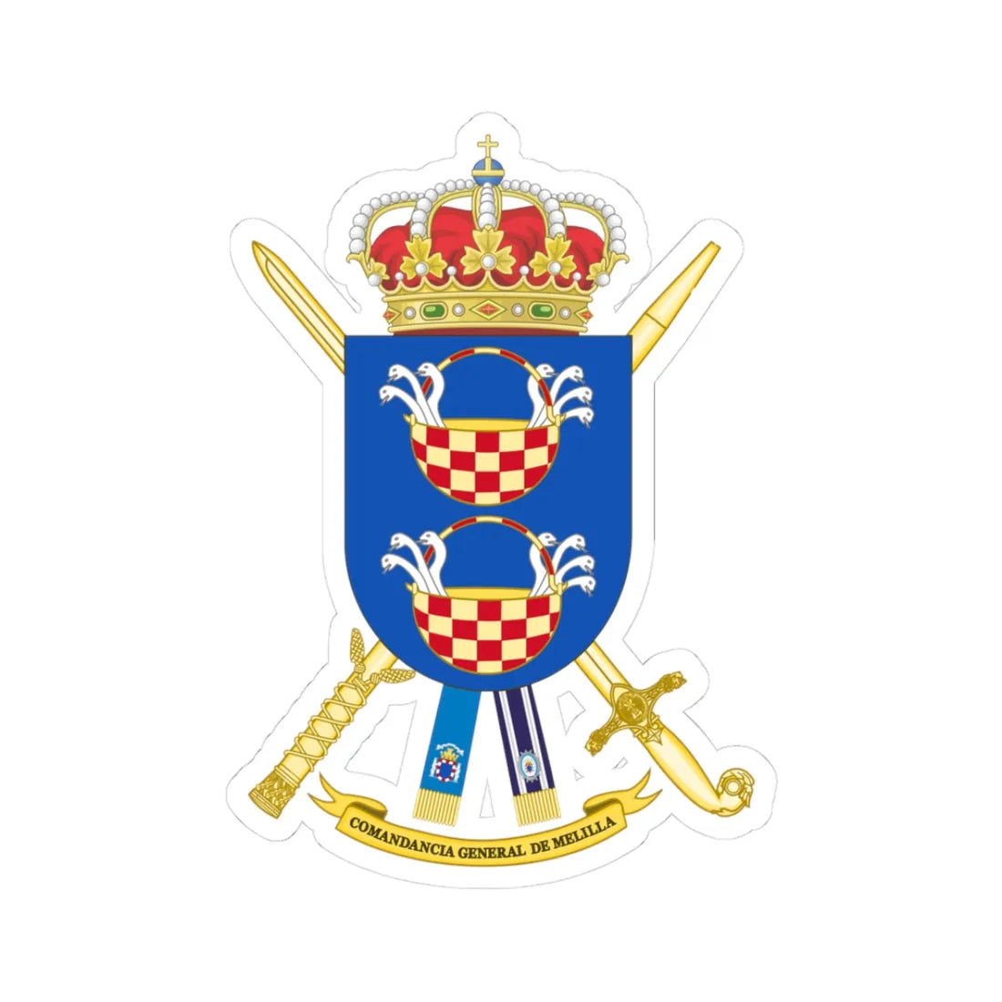 Coat of Arms of Melilla General Command (Spain) (Coat of Arms) STICKER Vinyl Kiss-Cut Decal 3 Inch White - The Sticker Space