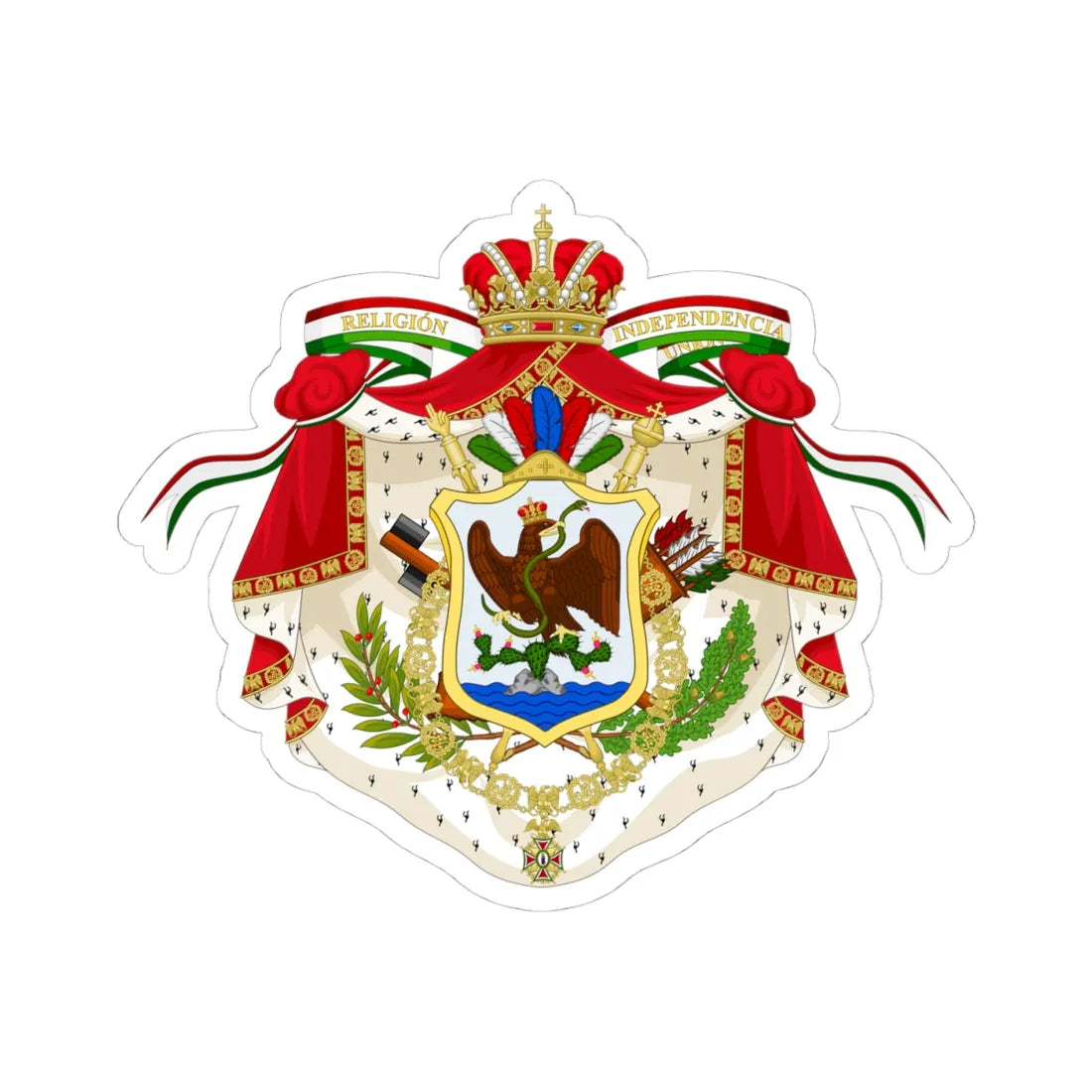 Coat of arms of Mexico 1821-1823 (Mexico) (Coat of Arms) STICKER Vinyl Kiss-Cut Decal 4 Inch White - The Sticker Space