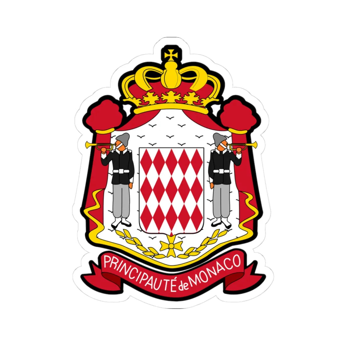 Coat of arms of Monaco version (Monaco) (Coat of Arms) STICKER Vinyl Kiss-Cut Decal 3 Inch White - The Sticker Space