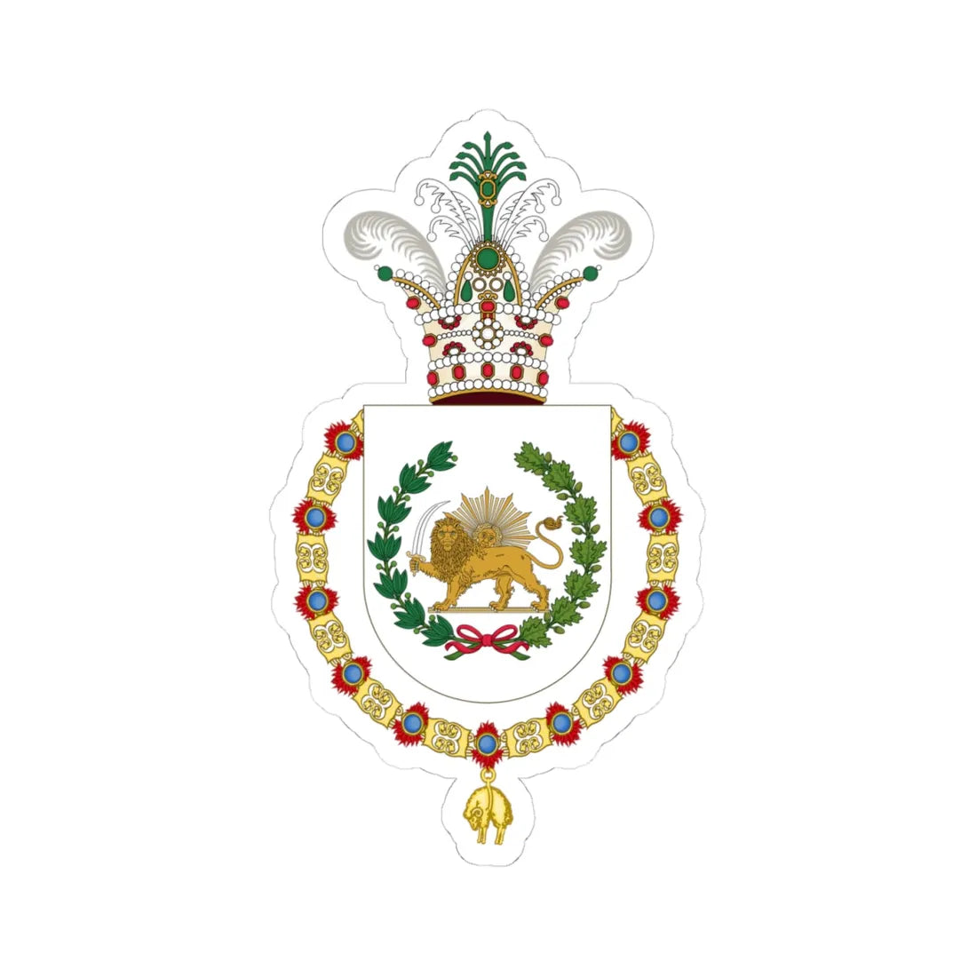 Coat of Arms of Mozaffar ad-Din Shah Qajar Order of the Golden Fleece (Iran) (Coat of Arms) STICKER Vinyl Kiss-Cut Decal 4 Inch White - The Sticker Space