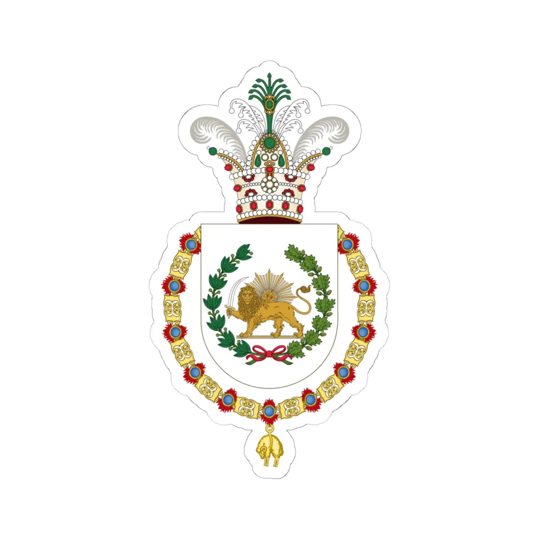 Coat of Arms of Mozaffar ad-Din Shah Qajar Order of the Golden Fleece (Iran) (Coat of Arms) STICKER Vinyl Kiss-Cut Decal 6 Inch White - The Sticker Space