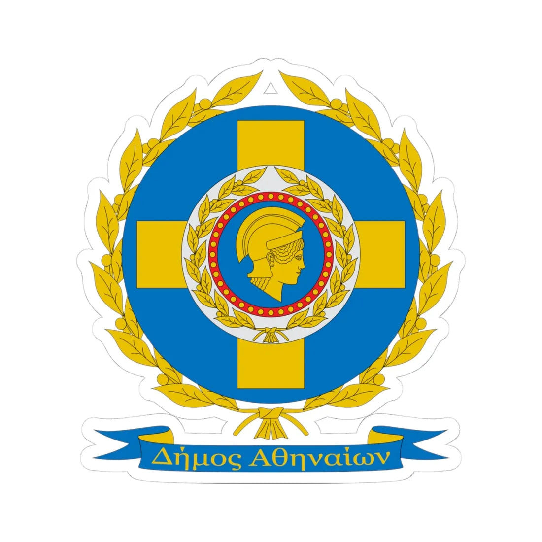 Coat of Arms of Municipality of Athens (Greece) (Coat of Arms) STICKER Vinyl Kiss-Cut Decal 4 Inch White - The Sticker Space