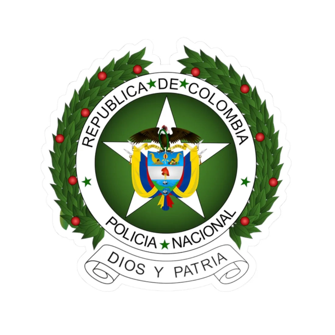 Coat of arms of National Police of Colombia (Colombia) (Coat of Arms) STICKER Vinyl Kiss-Cut Decal 2 Inch White - The Sticker Space