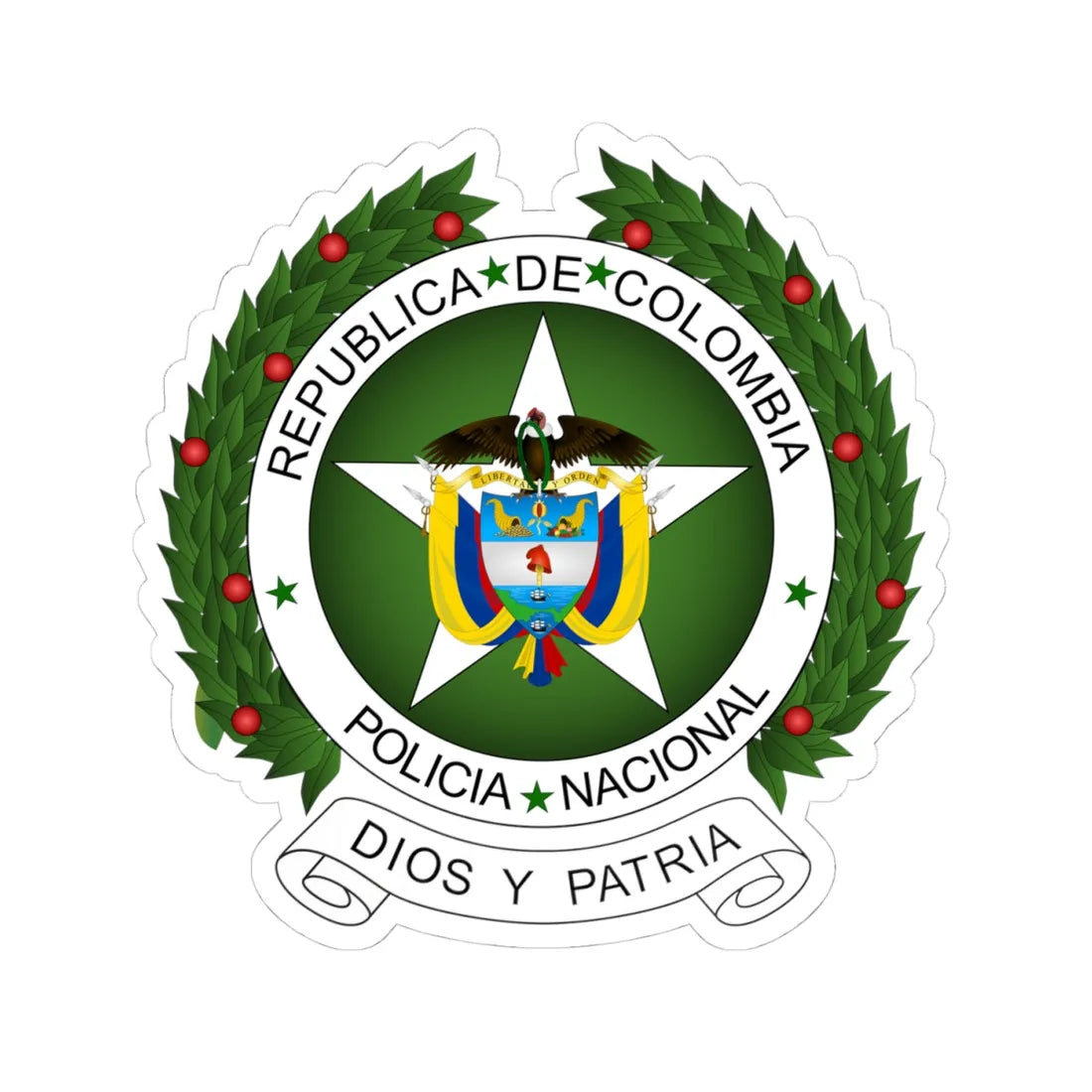 Coat of arms of National Police of Colombia (Colombia) (Coat of Arms) STICKER Vinyl Kiss-Cut Decal 4 Inch White - The Sticker Space