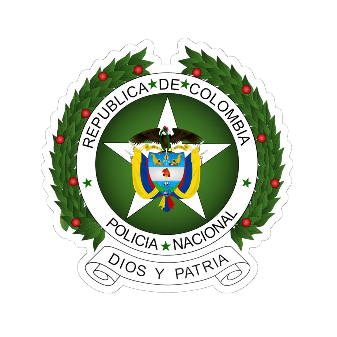 Coat of arms of National Police of Colombia (Colombia) (Coat of Arms) STICKER Vinyl Kiss-Cut Decal 6 Inch White - The Sticker Space