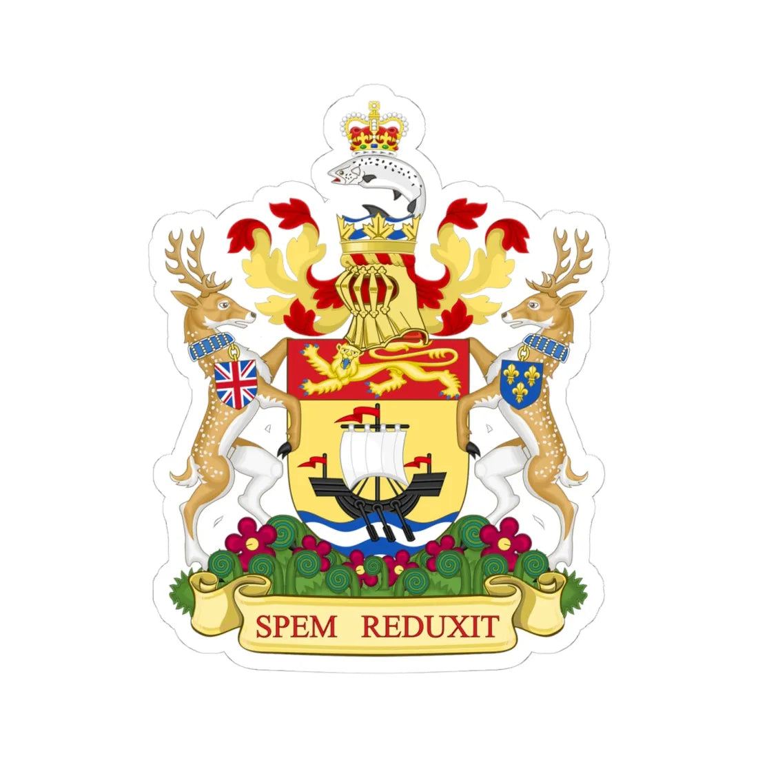Coat of arms of New Brunswick Canada (Canada) (Coat of Arms) STICKER Vinyl Kiss-Cut Decal 4 Inch White - The Sticker Space