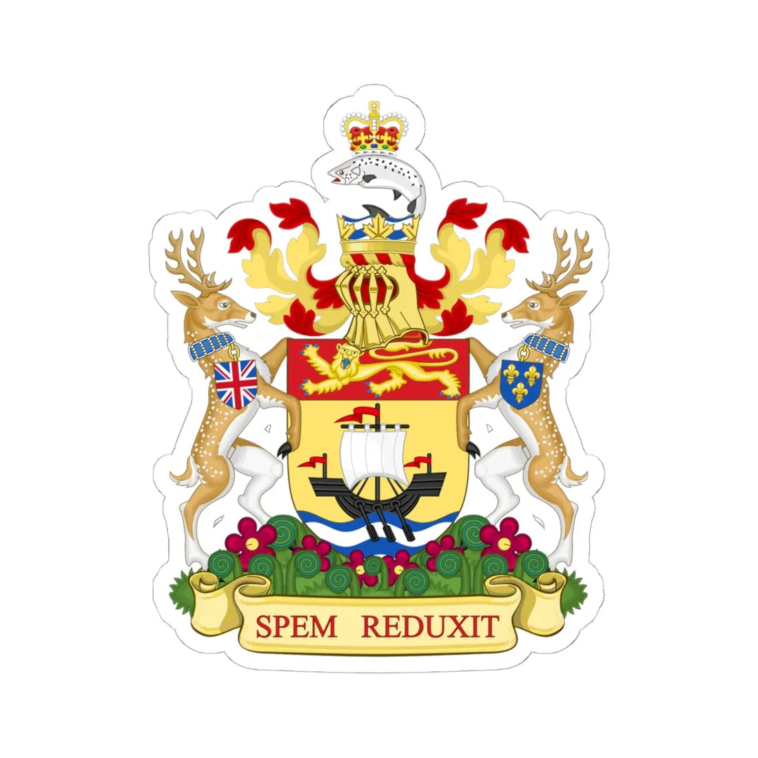 Coat of arms of New Brunswick Canada (Canada) (Coat of Arms) STICKER Vinyl Kiss-Cut Decal 6 Inch White - The Sticker Space