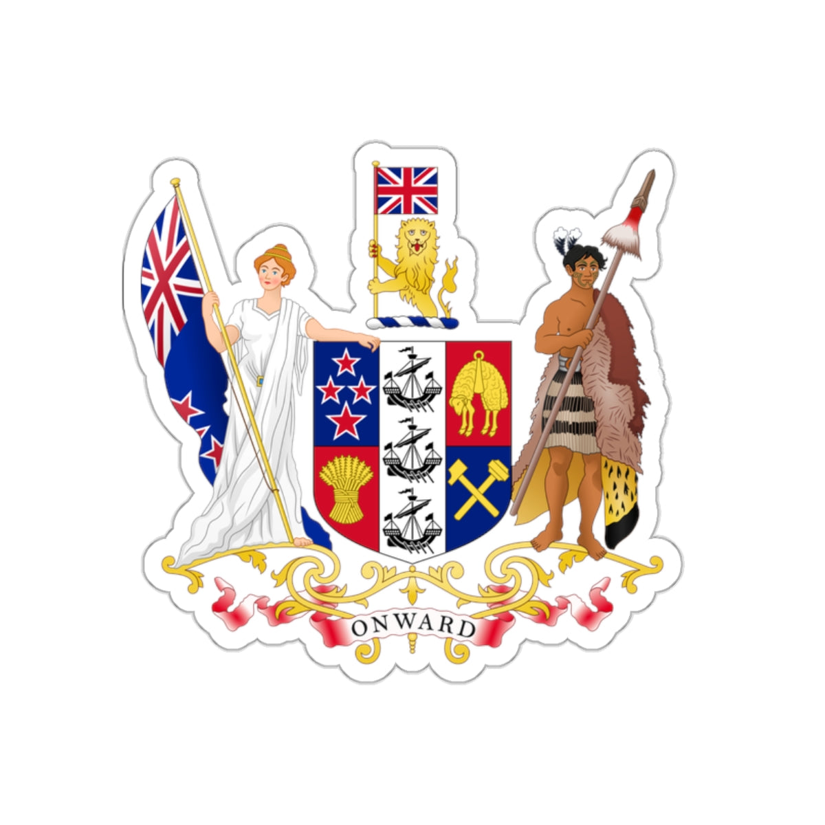 Coat of arms of New Zealand (1911–1956) STICKER Vinyl Die-Cut Decal-White-The Sticker Space