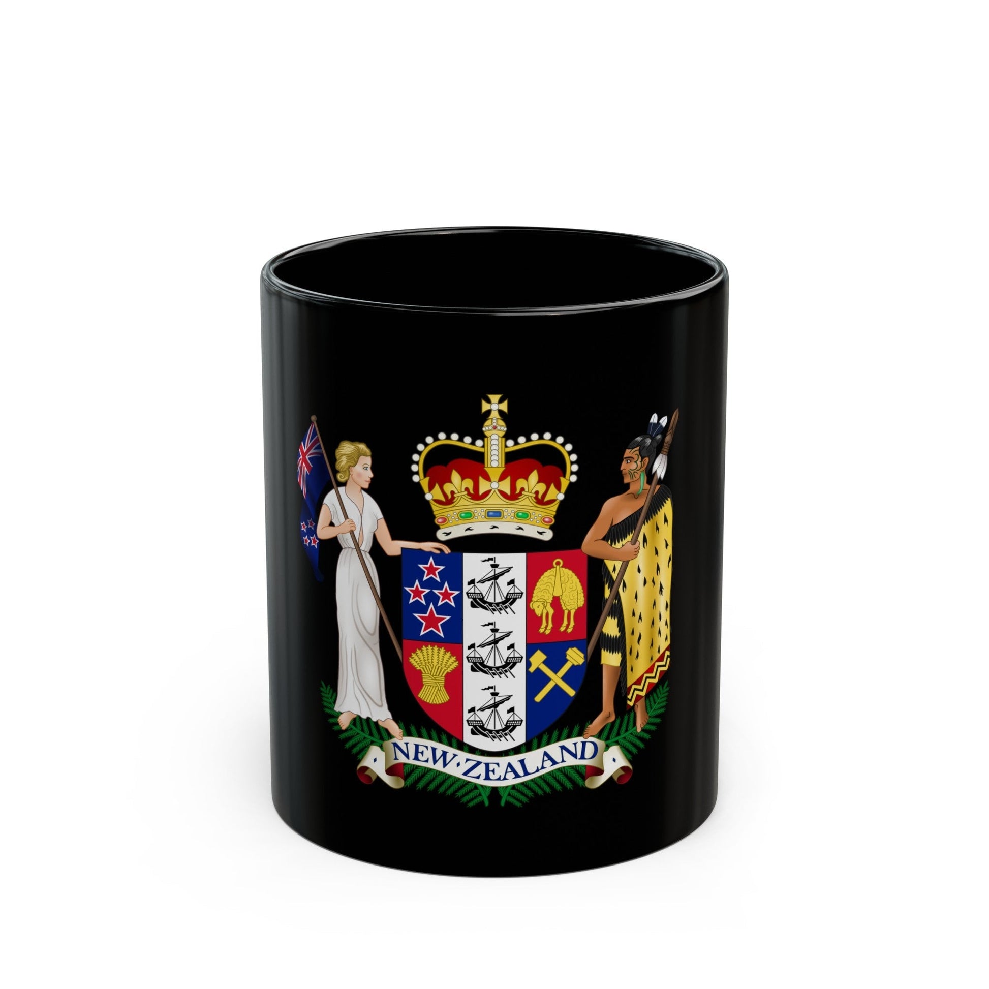 Coat of arms of New Zealand - Black Coffee Mug-11oz-The Sticker Space