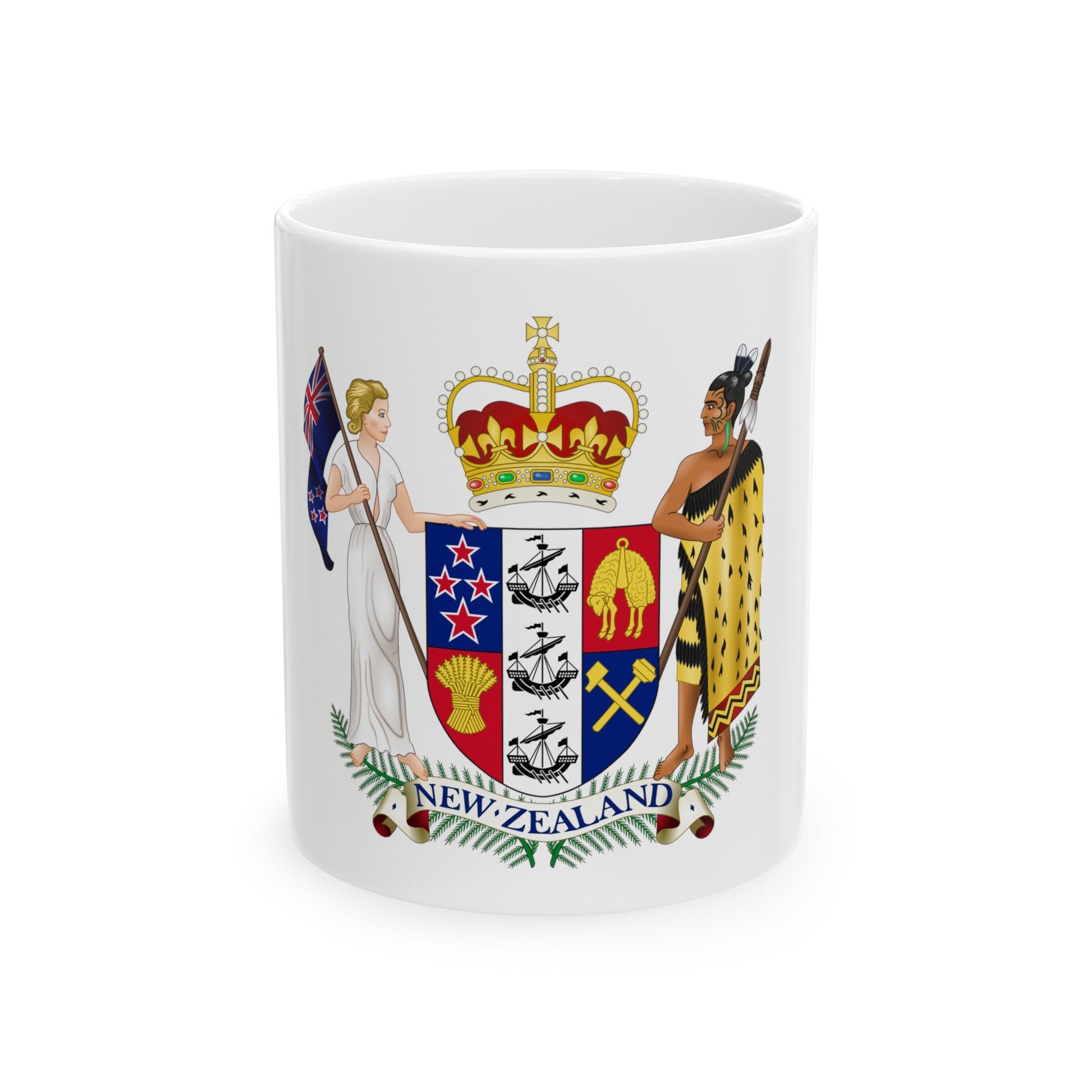 Coat of arms of New Zealand - White Coffee Mug-11oz-The Sticker Space