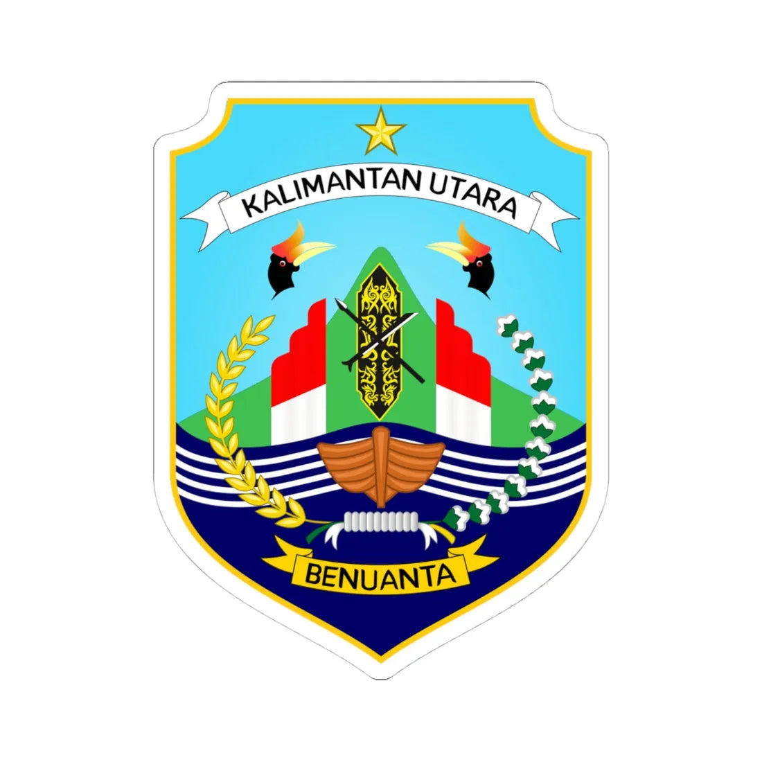 Coat of arms of North Kalimantan 2021 version (Indonesia) (Coat of Arms) STICKER Vinyl Kiss-Cut Decal 4 Inch White - The Sticker Space