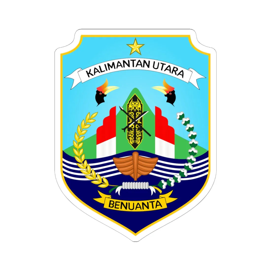 Coat of arms of North Kalimantan 2021 version (Indonesia) (Coat of Arms) STICKER Vinyl Kiss-Cut Decal 6 Inch White - The Sticker Space