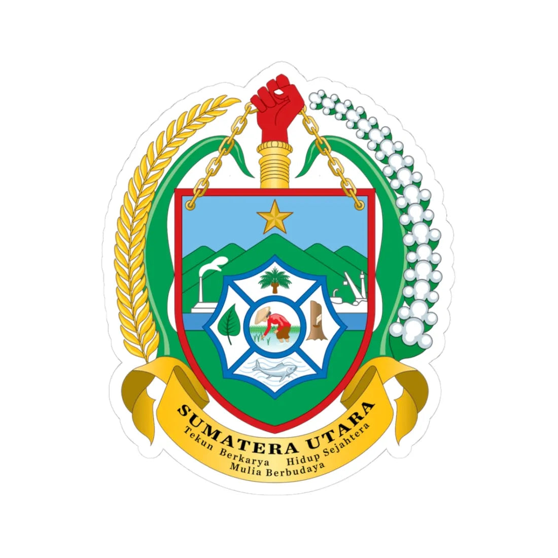Coat of arms of North Sumatra (Indonesia) (Coat of Arms) STICKER Vinyl Kiss-Cut Decal 3 Inch White - The Sticker Space