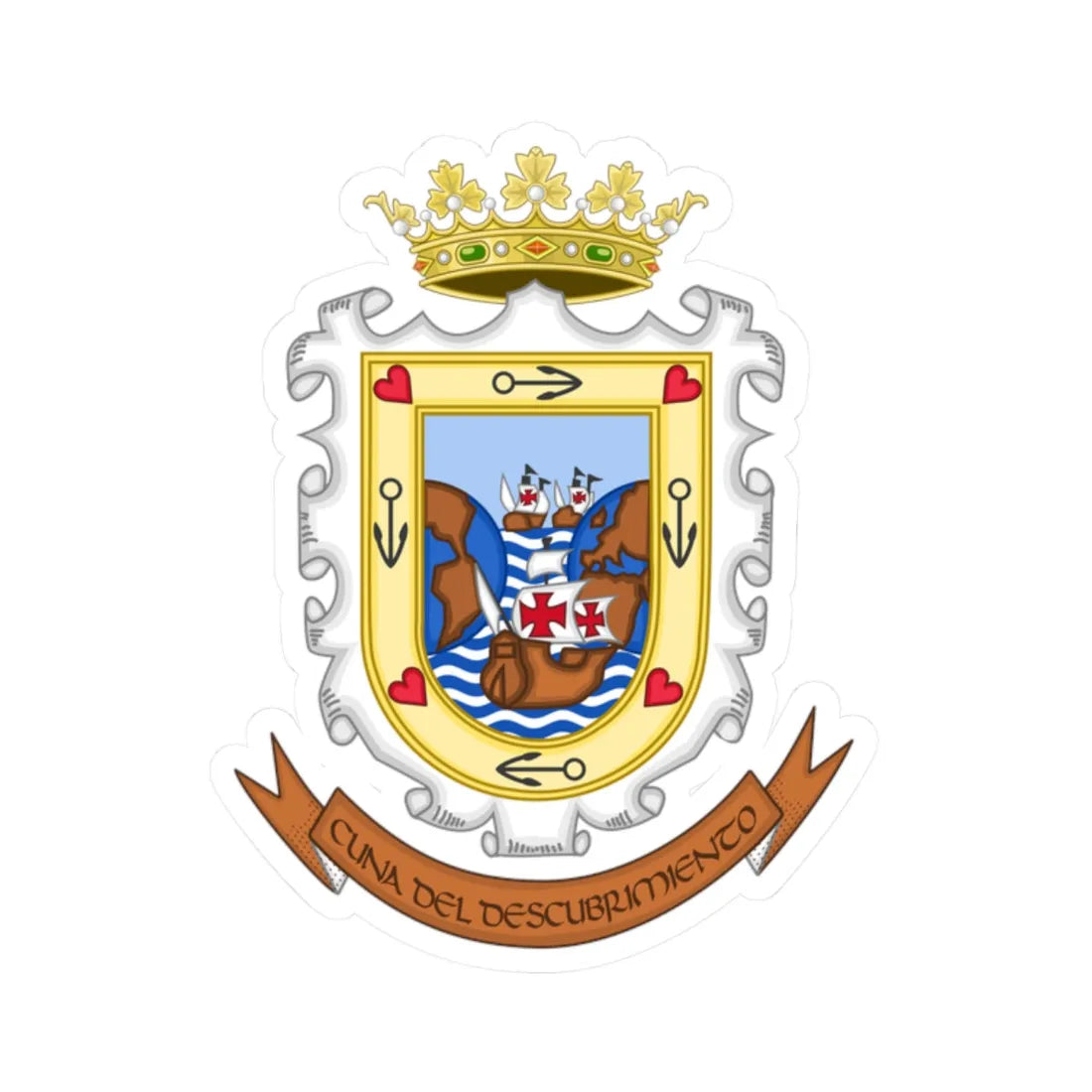 Coat of Arms of Palos de la Frontera (Spain) (Coat of Arms) STICKER Vinyl Kiss-Cut Decal 2 Inch White - The Sticker Space