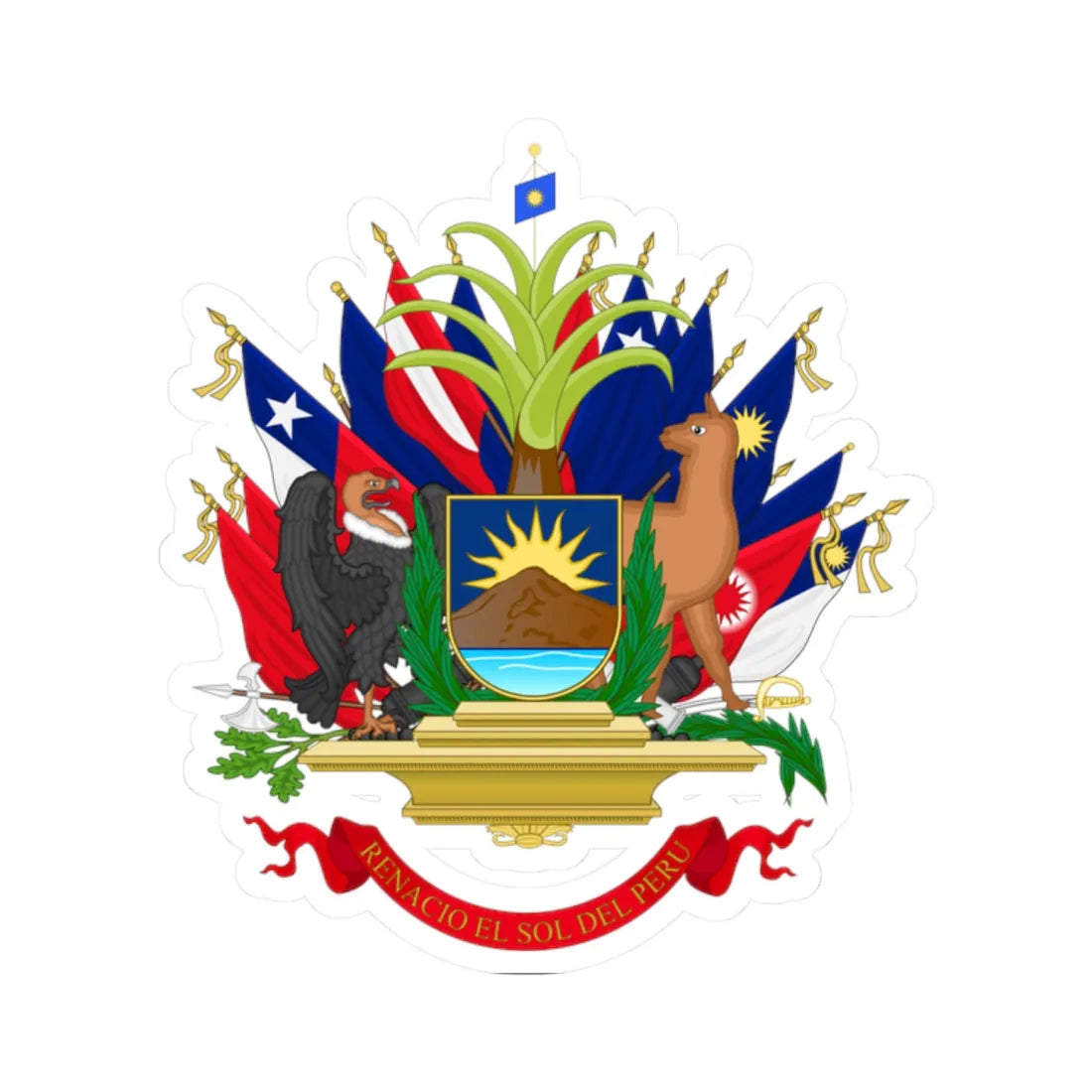 Coat of arms of Peru 1821-1825 (Peru) (Coat of Arms) STICKER Vinyl Kiss-Cut Decal 2 Inch White - The Sticker Space