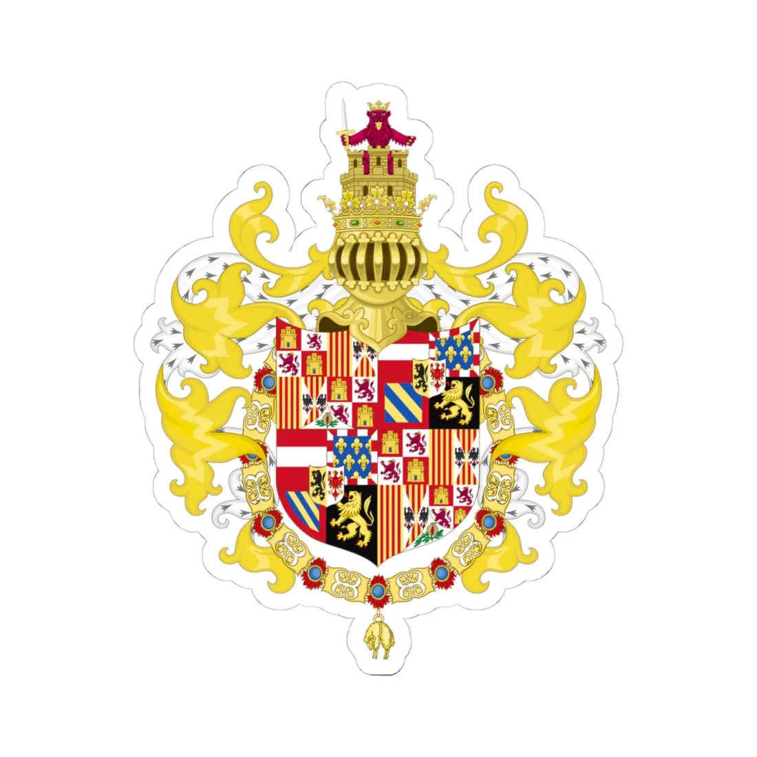 Coat of Arms of Philip I of Castile Chivalric (Spain) (Coat of Arms) STICKER Vinyl Kiss-Cut Decal 4 Inch White - The Sticker Space