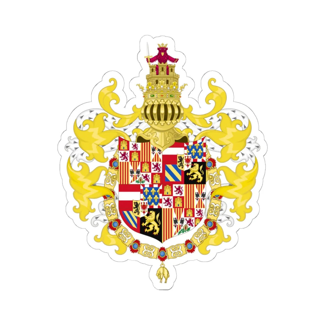 Coat of Arms of Philip I of Castile Chivalric (Spain) (Coat of Arms) STICKER Vinyl Kiss-Cut Decal 6 Inch White - The Sticker Space