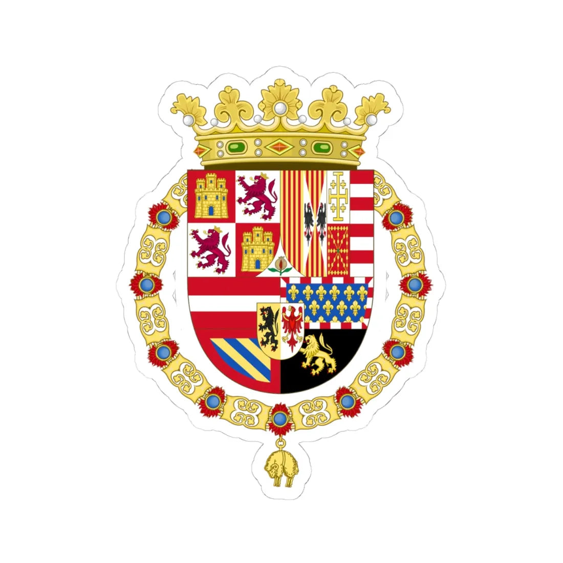 Coat of Arms of Philip II of Spain 1558-1580 (Spain) (Coat of Arms) STICKER Vinyl Kiss-Cut Decal 4 Inch White - The Sticker Space