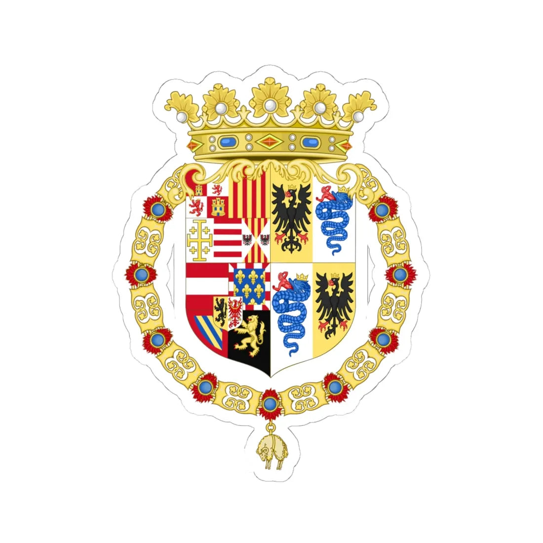 Coat of Arms of Philip II of Spain as Monarch of Milan 1558-1580 (Spain) (Coat of Arms) STICKER Vinyl Kiss-Cut Decal 6 Inch White - The Sticker Space