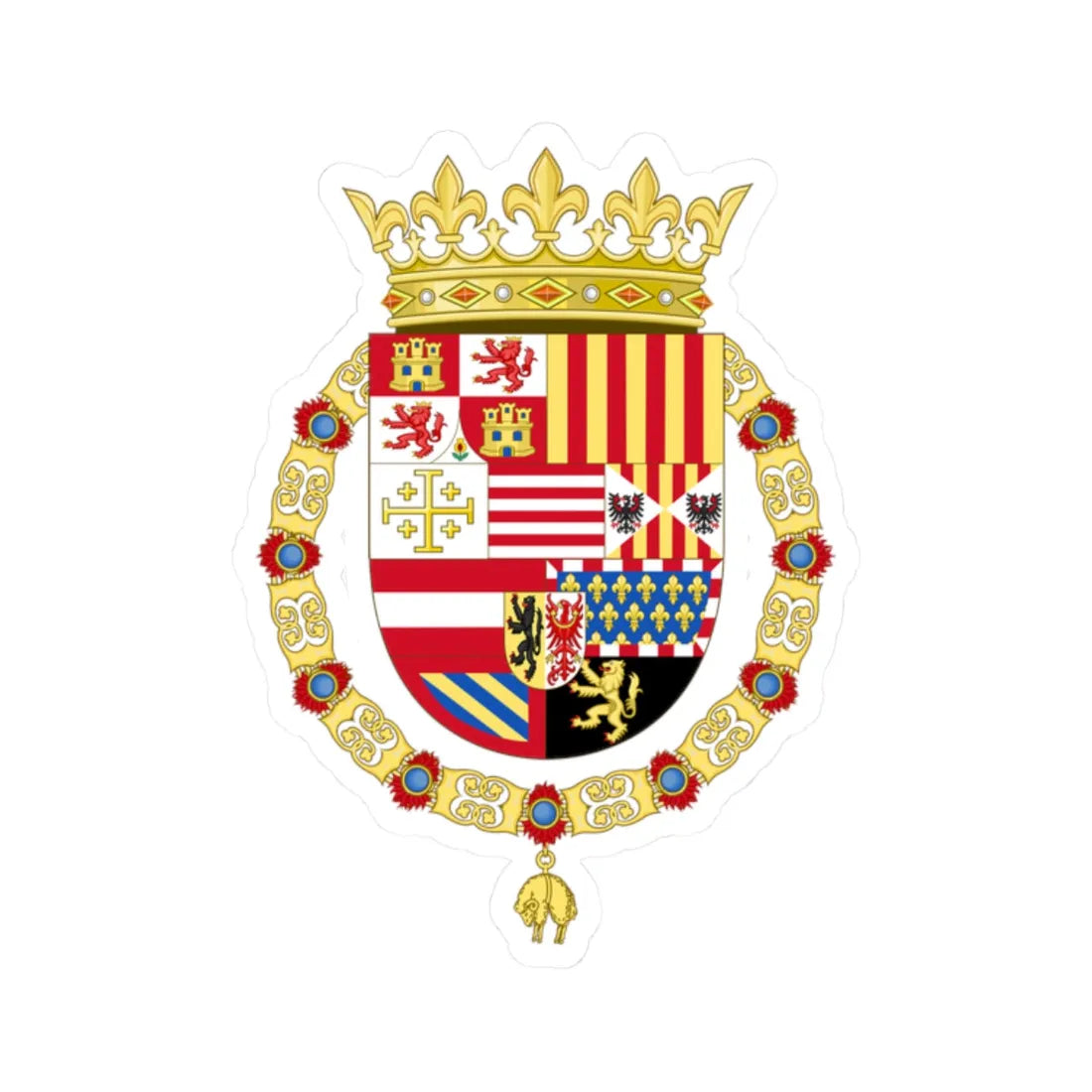 Coat of Arms of Philip II of Spain as Monarch of Naples and Sicily (Spain) (Coat of Arms) STICKER Vinyl Kiss-Cut Decal 2 Inch White - The Sticker Space