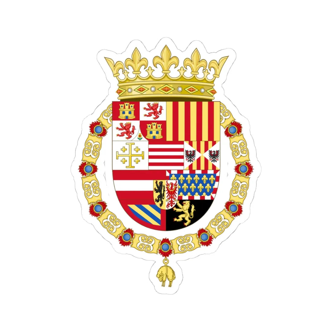 Coat of Arms of Philip II of Spain as Monarch of Naples and Sicily (Spain) (Coat of Arms) STICKER Vinyl Kiss-Cut Decal 4 Inch White - The Sticker Space
