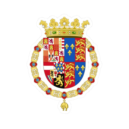 Coat of Arms of Philip II of Spain English King Consort-Spanish Variant 1556-1558 (Spain) (Coat of Arms) STICKER Vinyl Kiss-Cut Decal 2 Inch White - The Sticker Space
