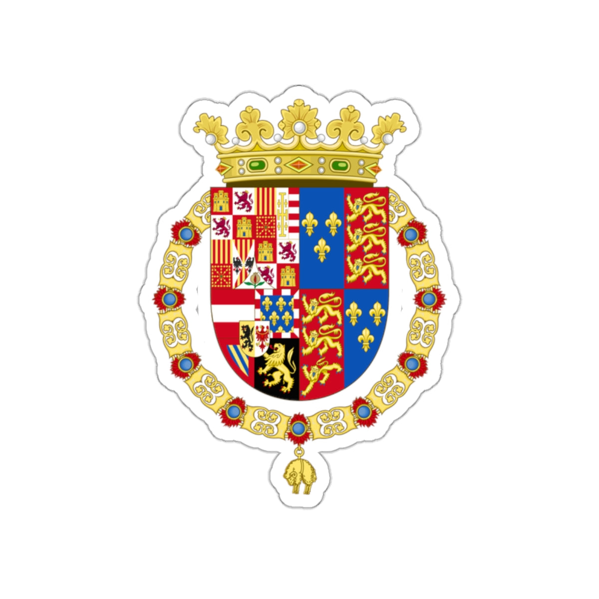 Coat of Arms of Philip II of Spain, English King Consort-Spanish Variant (1556-1558) STICKER Vinyl Die-Cut Decal-White-The Sticker Space