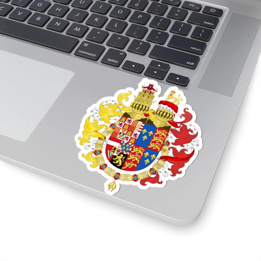 Coat of Arms of Philip II of Spain with Germanic Ornaments 1556-1558 (Spain) (Coat of Arms) STICKER Vinyl Kiss-Cut Decal - The Sticker Space