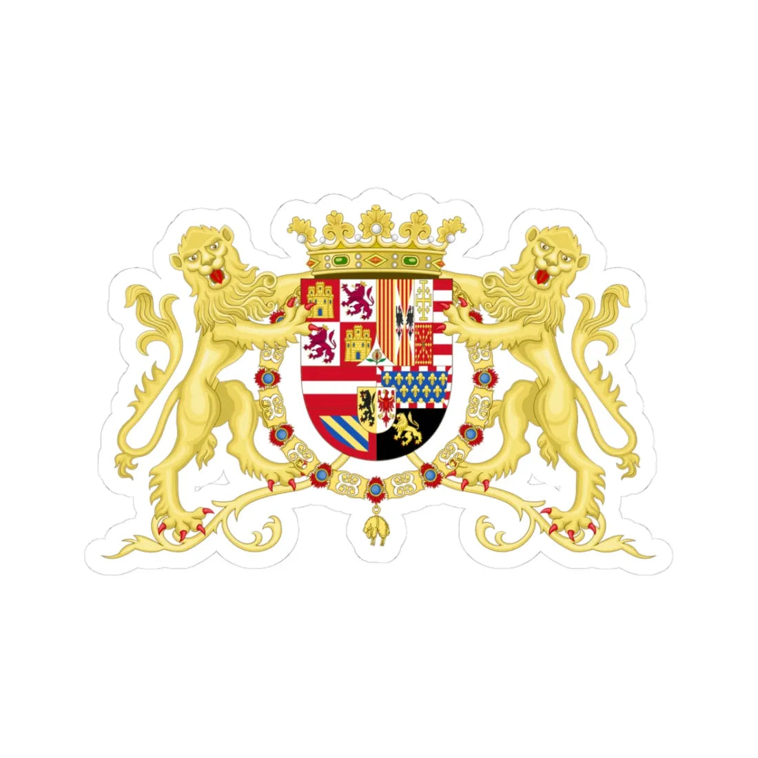 Coat of Arms of Philip II of Spain with Supporters 1558-1580 (Spain) (Coat of Arms) STICKER Vinyl Kiss-Cut Decal 3 Inch White - The Sticker Space